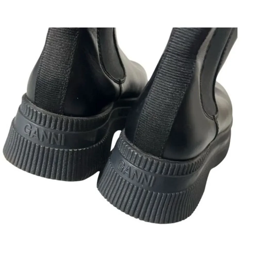 Ganni Black‎ Leather Chelsea Boots Women’s US 8 Platform Lug Sole Grunge